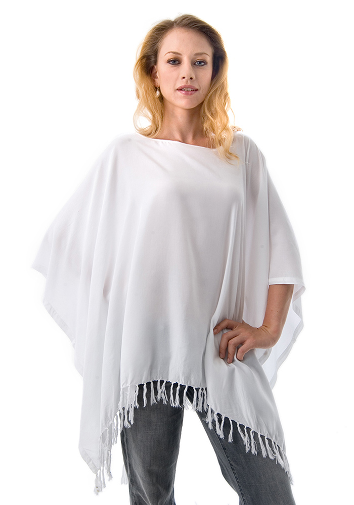 FRINGED RAYON PONCHO