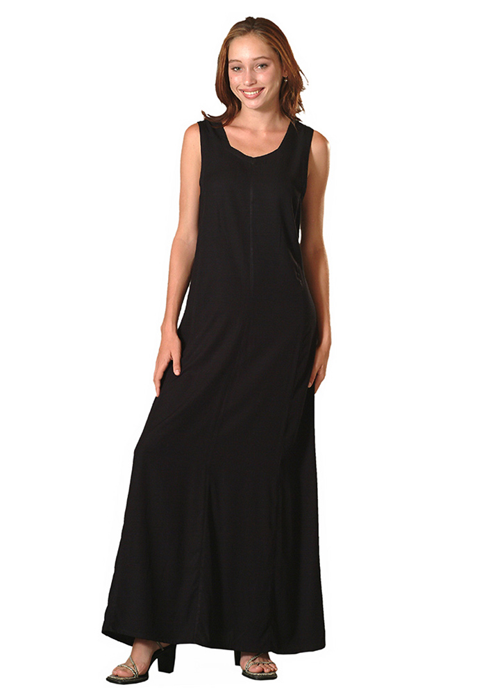 Black Rayon Long Sleeveless Dress