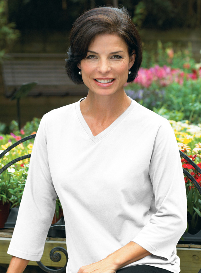 Ladies Jersey V-neck 3/4 Sleeve T-shirt (LAT Style 3577)