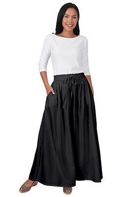 Black Rayon Elastic-Waist Drawstring Skirt