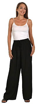 Black Rayon Elastic Waist Drawstring Pants