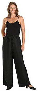 Black Rayon Elastic Waist Drawstring Pants