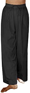 Black Rayon Elastic Waist Drawstring Pants