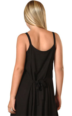 Black Rayon Short Ribbon Strap Dress