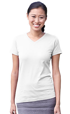 Ladies Fine Jersey Longer Length V-Neck T-Shirt