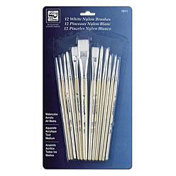 White Nylon Short Handle Brush Set of 12 