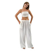 Cotton Drawstring Pants w/ Elastic Waist