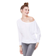 Bella Flowy Long Sleeve Off Shoulder T-Shirt - White