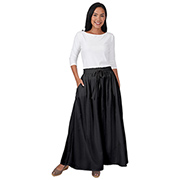Black Rayon Elastic-Waist Drawstring Skirt
