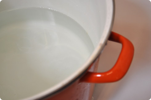 Warm water in bottom of pot