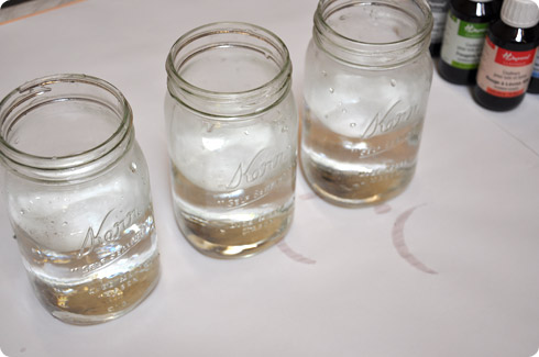 Jars half full of warm water