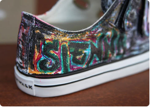 shoes with words on them